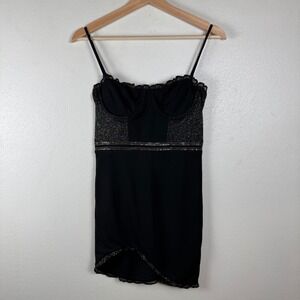 h:ours Black Glitter Bustier Mini Dress Asymmetrical Hem Size S Underwire Cup
